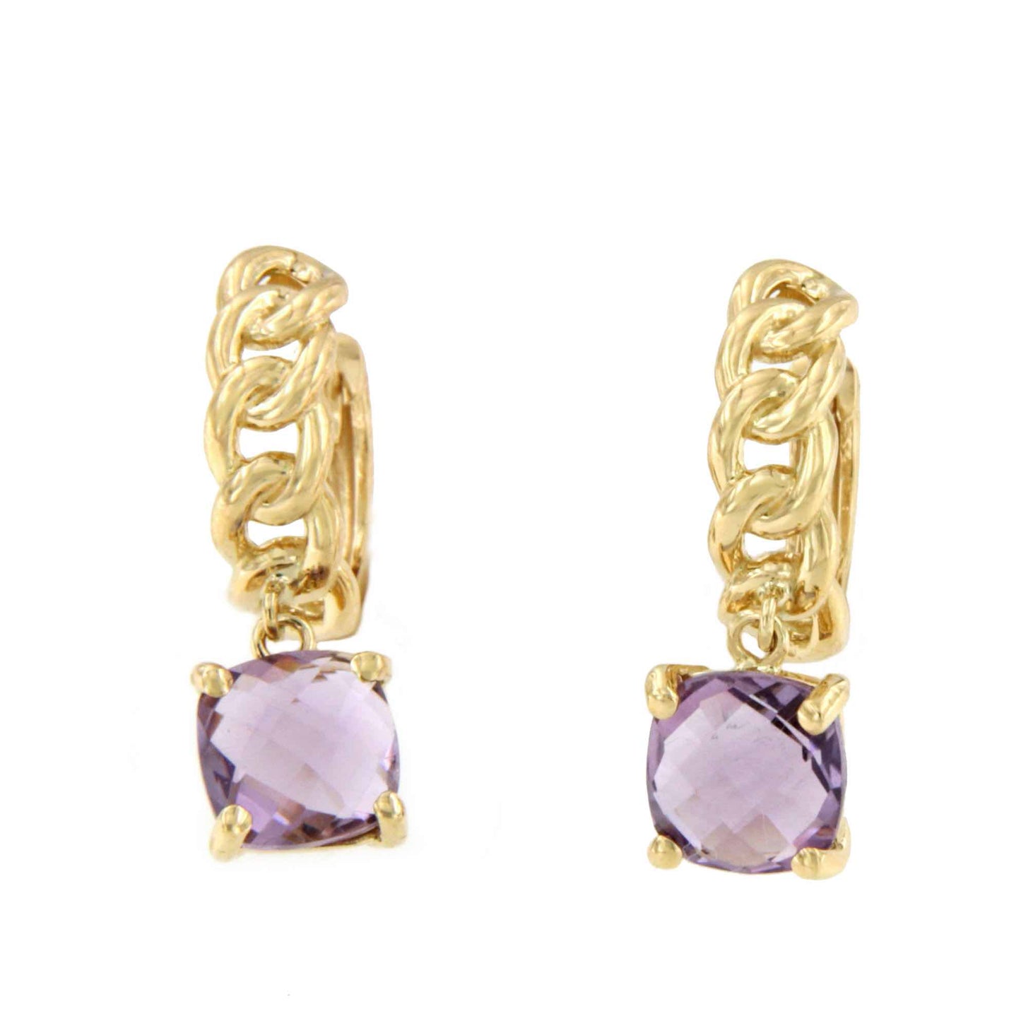 Pendientes GARDENIA en oro amarillo barbados con amatista