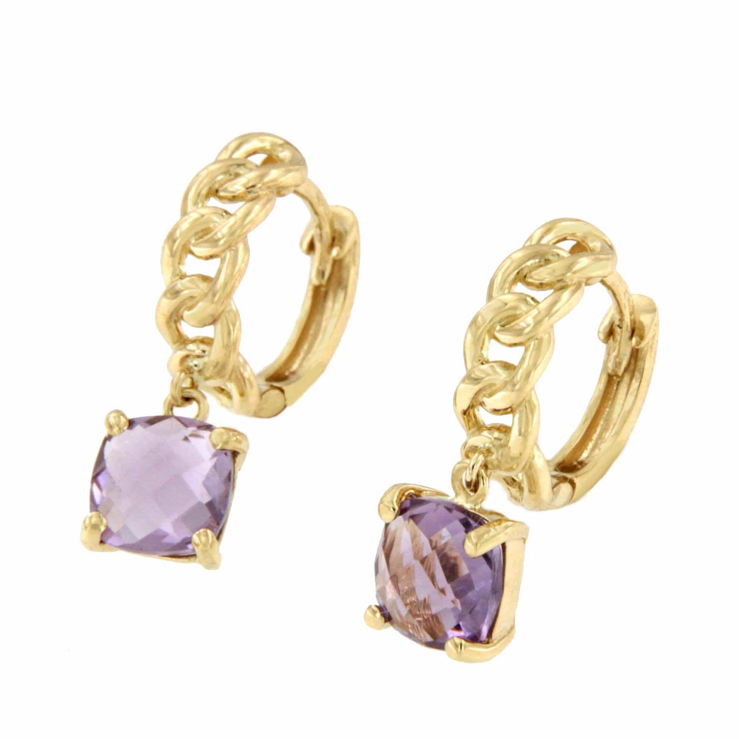 Pendientes GARDENIA en oro amarillo barbados con amatista