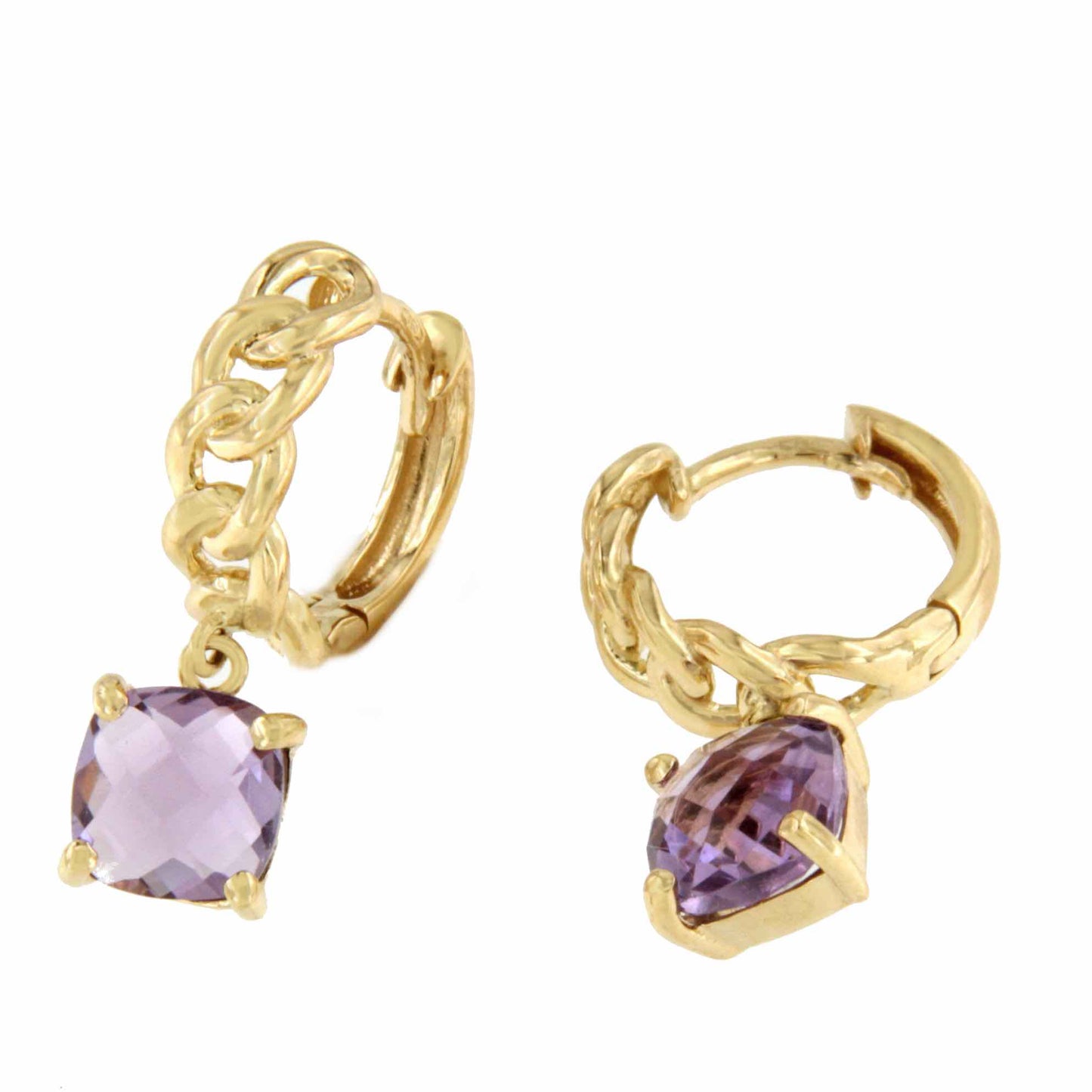 Pendientes GARDENIA en oro amarillo barbados con amatista