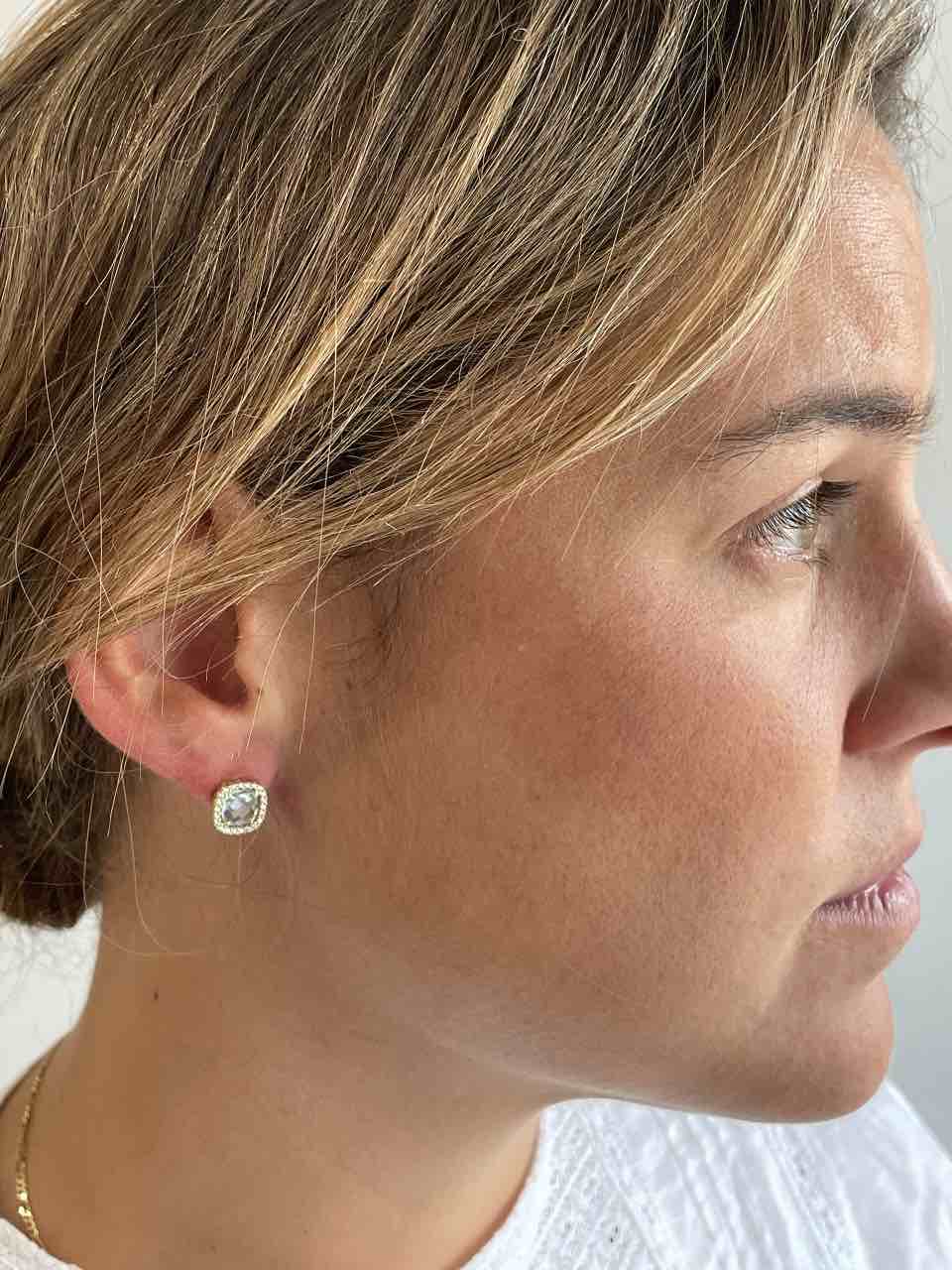 ACAMAR blue topaz earring with cubic zirconia in 18k gold