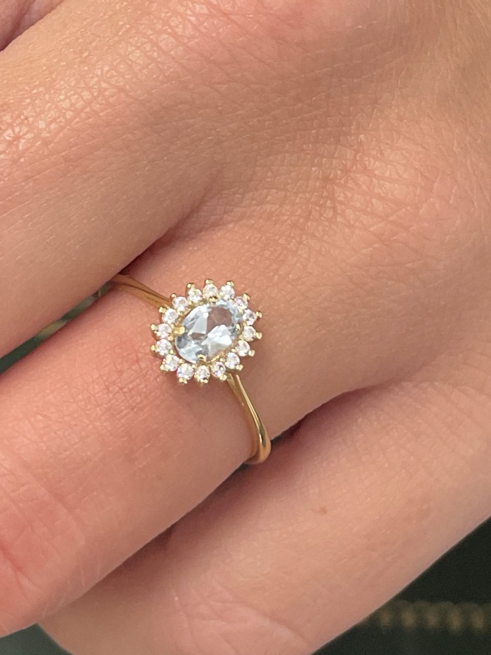 SHAM ring in 18-karat yellow gold with cubic zirconia and aquamarine