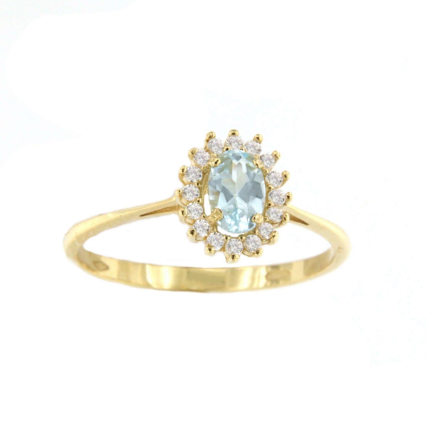 SHAM ring in 18-karat yellow gold with cubic zirconia and aquamarine