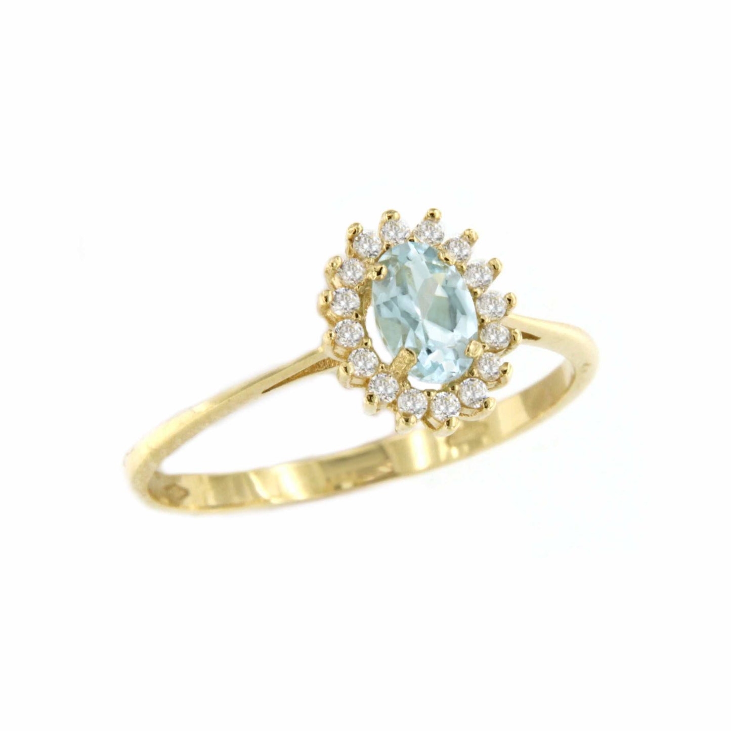 SHAM ring in 18-karat yellow gold with cubic zirconia and aquamarine