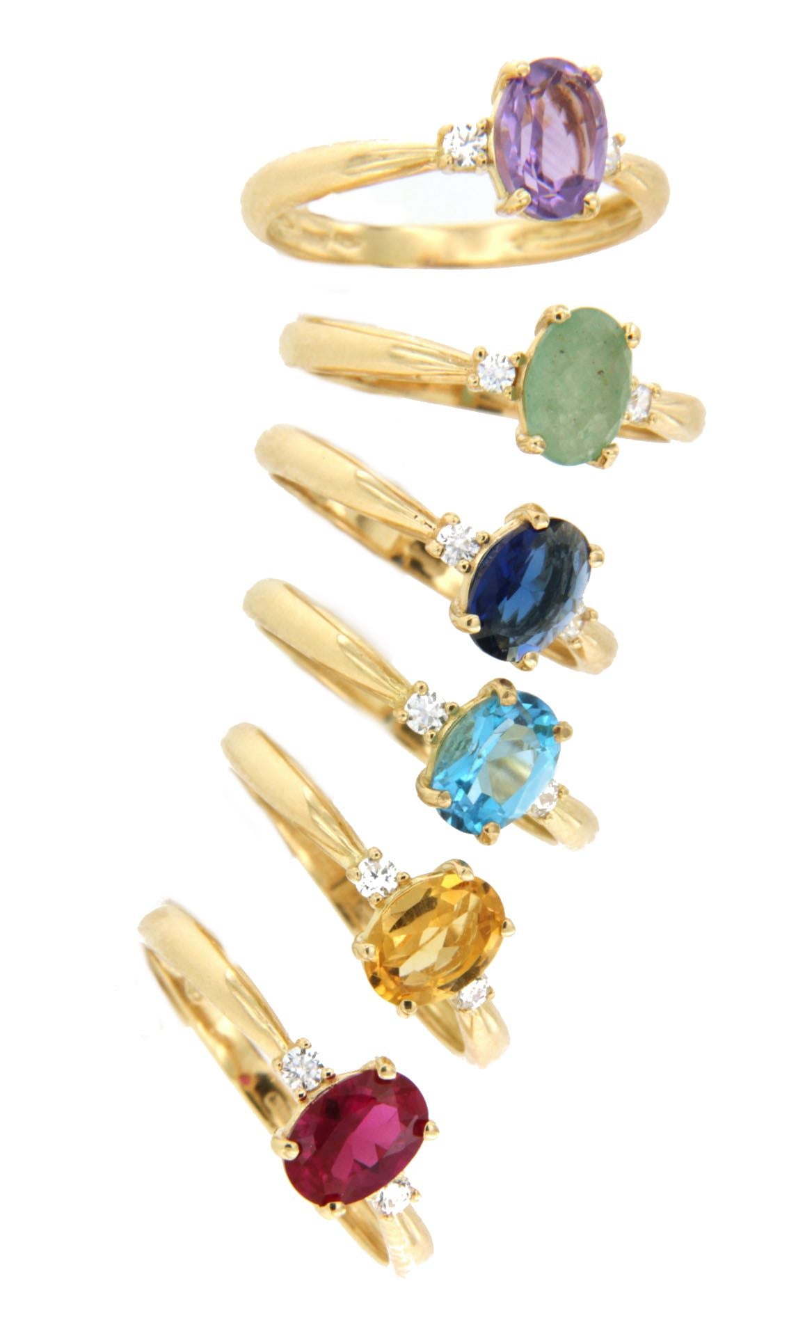 GASTON ring in 18-karat yellow gold with cubic zirconia and semi-precious stone