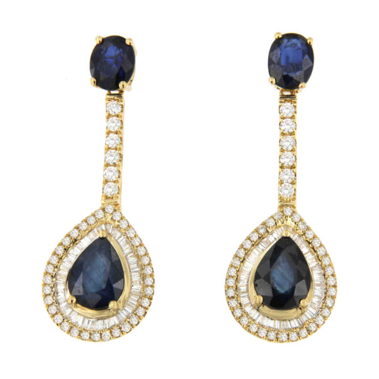 BOSTON earring in 18k yellow gold with sapphire, diamonds and baguettes