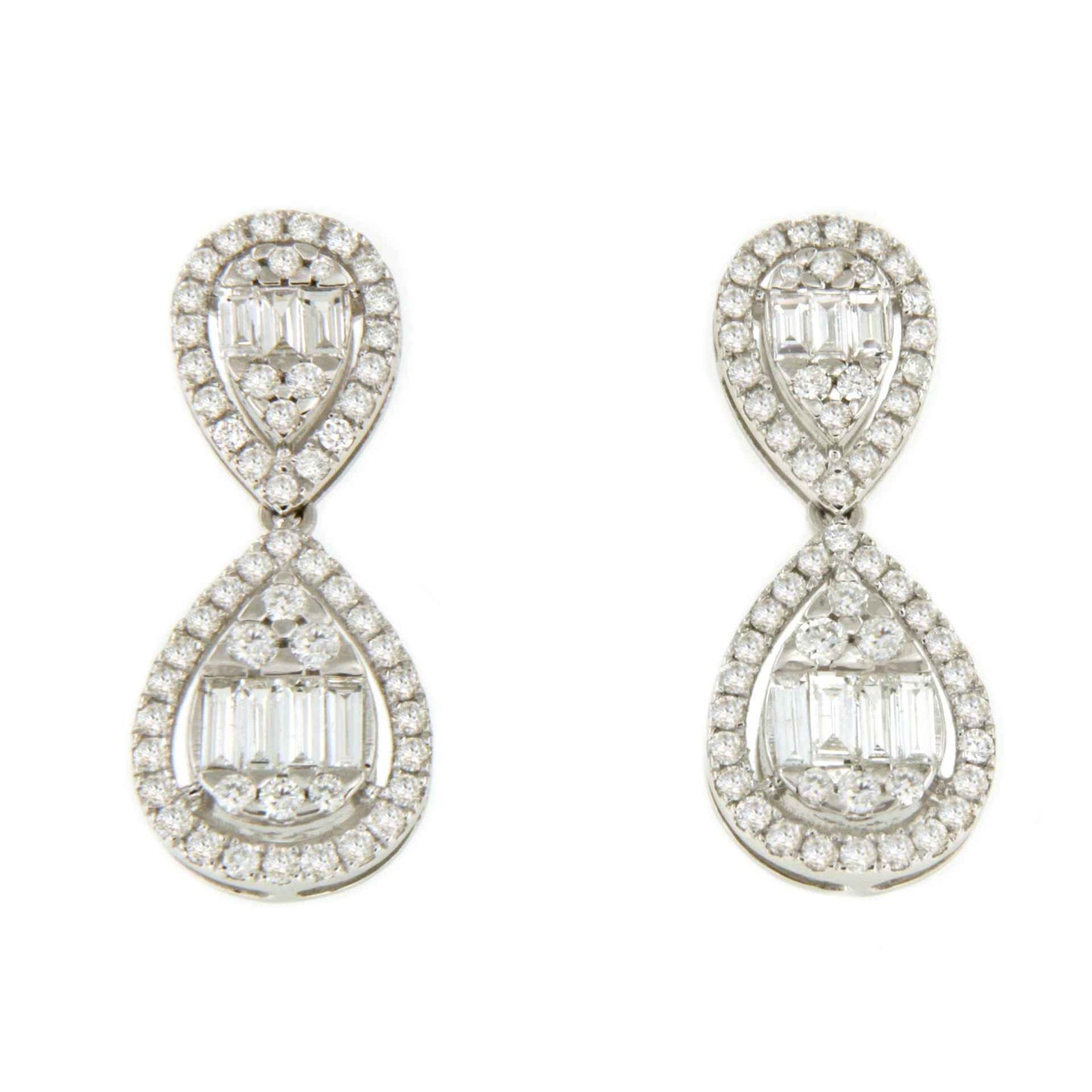 GARBOSO earring with baguettes and diamonds in 18k white gold