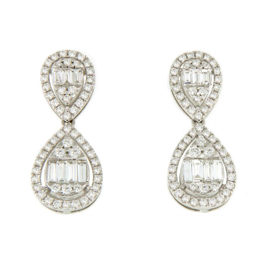 GARBOSO earring with baguettes and diamonds in 18k white gold