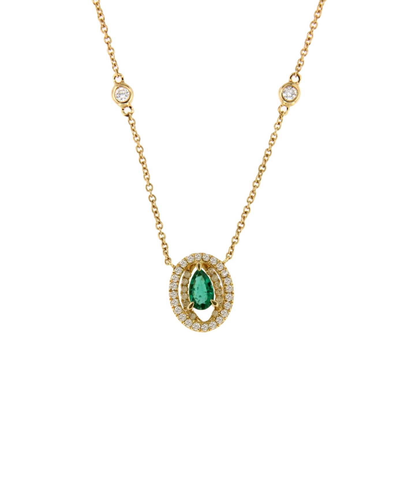 RENNES choker with 18k yellow gold emerald and diamond pendant