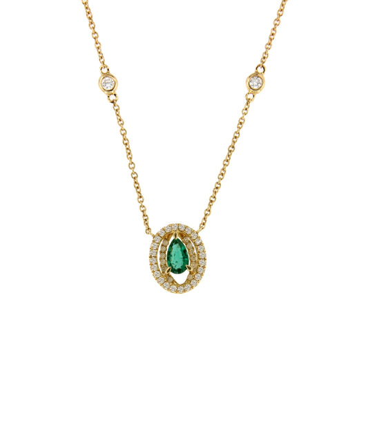 RENNES choker with 18k yellow gold emerald and diamond pendant