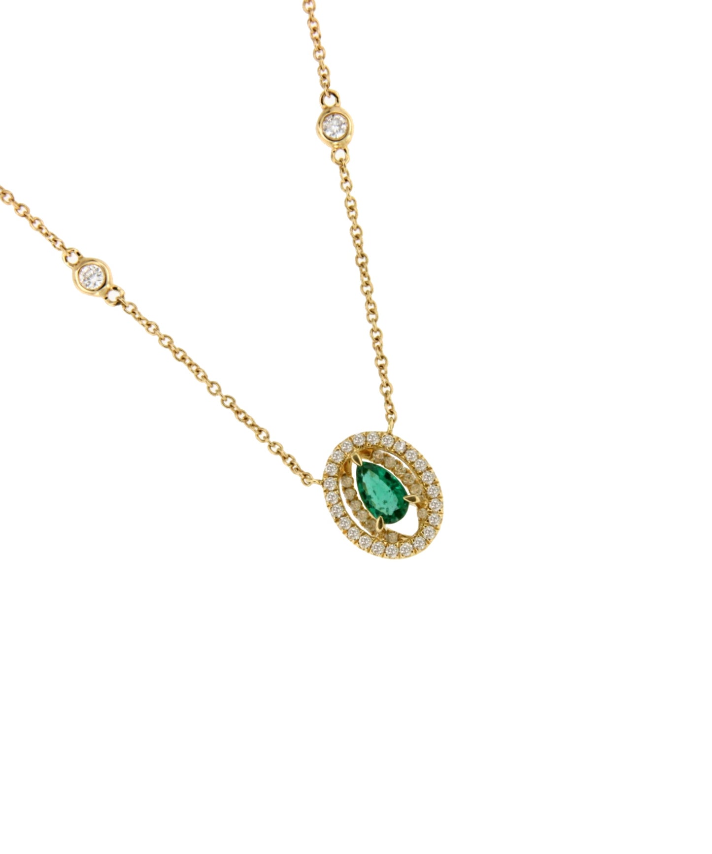 RENNES choker with 18k yellow gold emerald and diamond pendant
