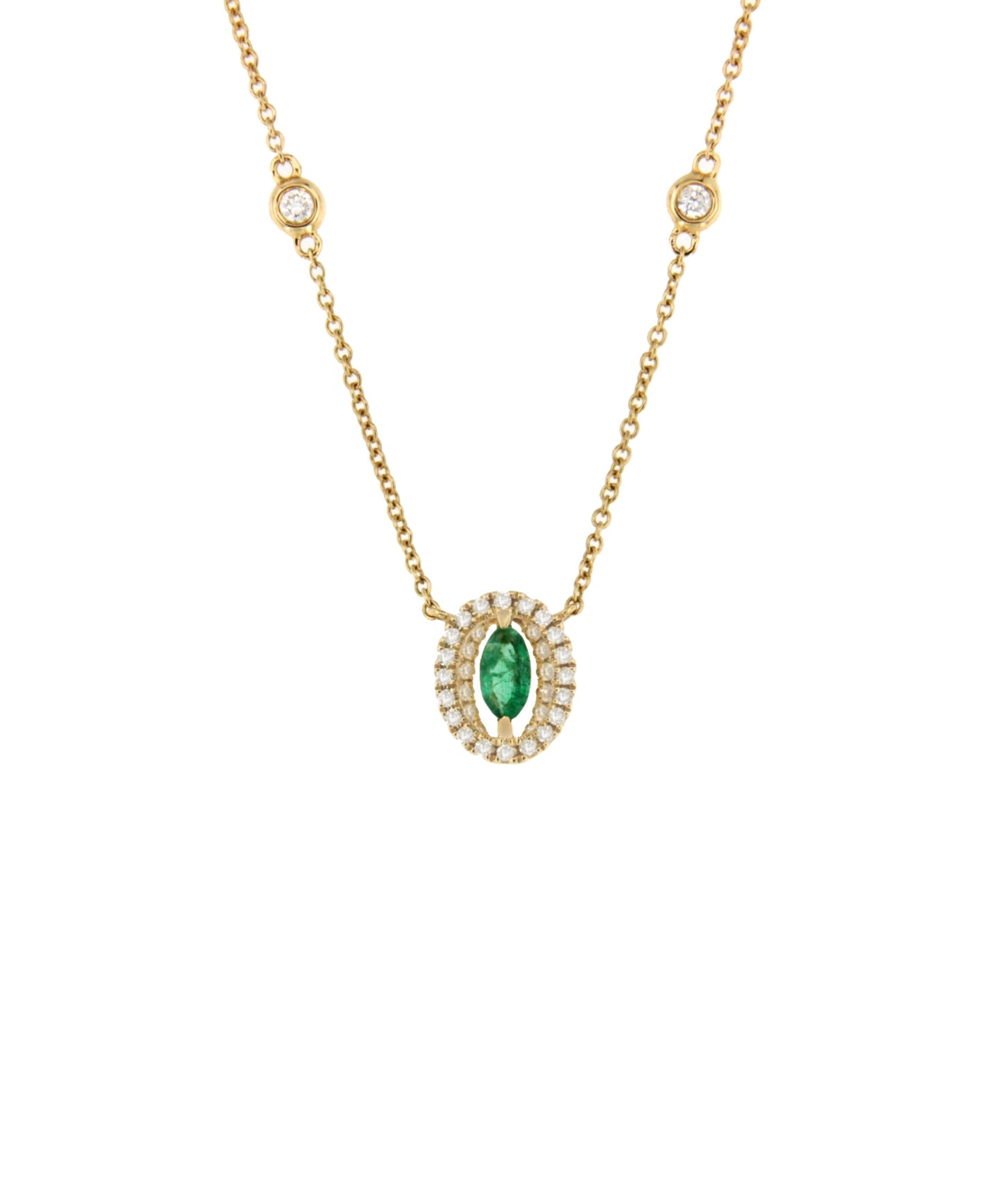 RENNES choker with 18k yellow gold emerald and diamond pendant