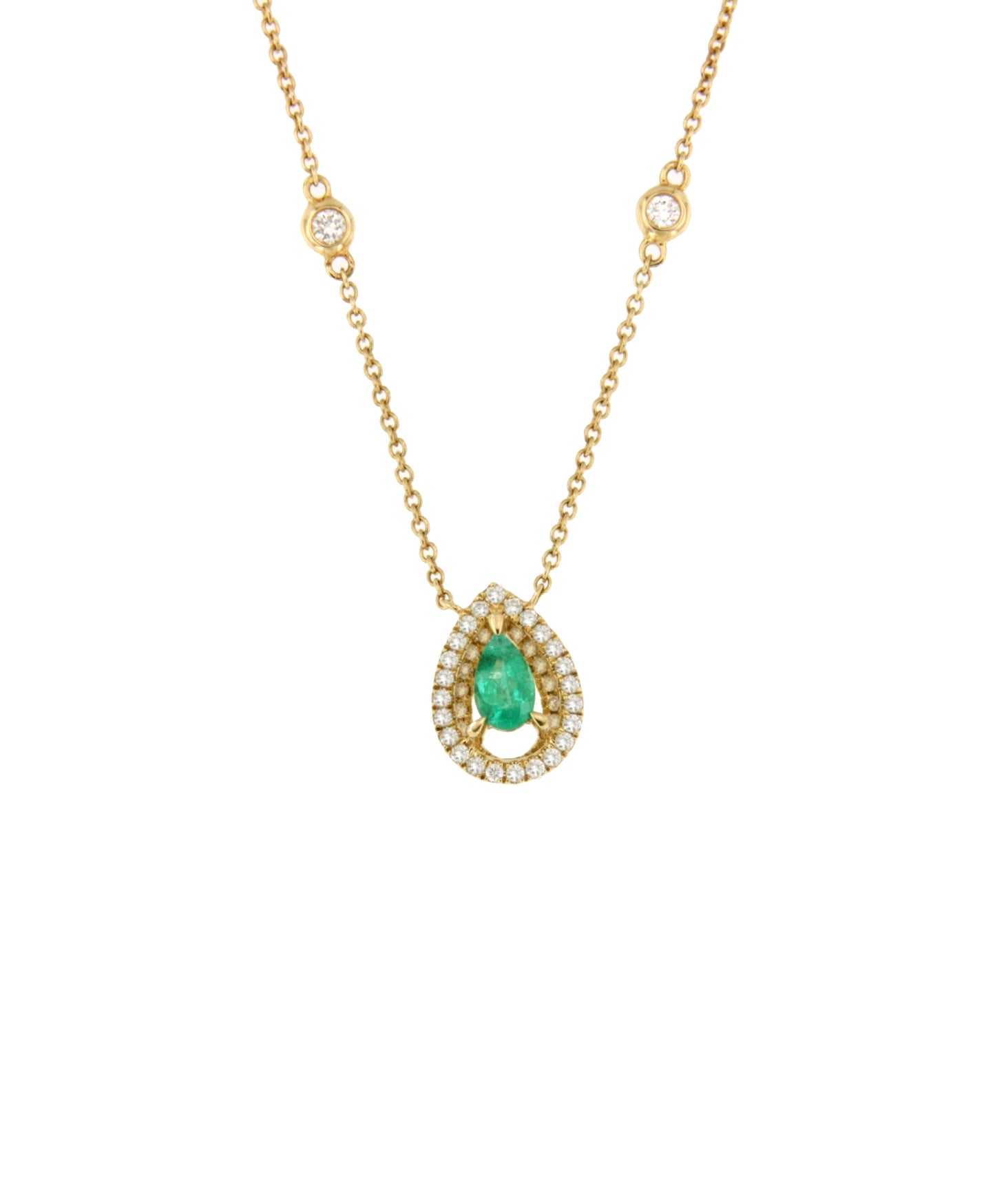 RENNES choker with 18k yellow gold emerald and diamond pendant