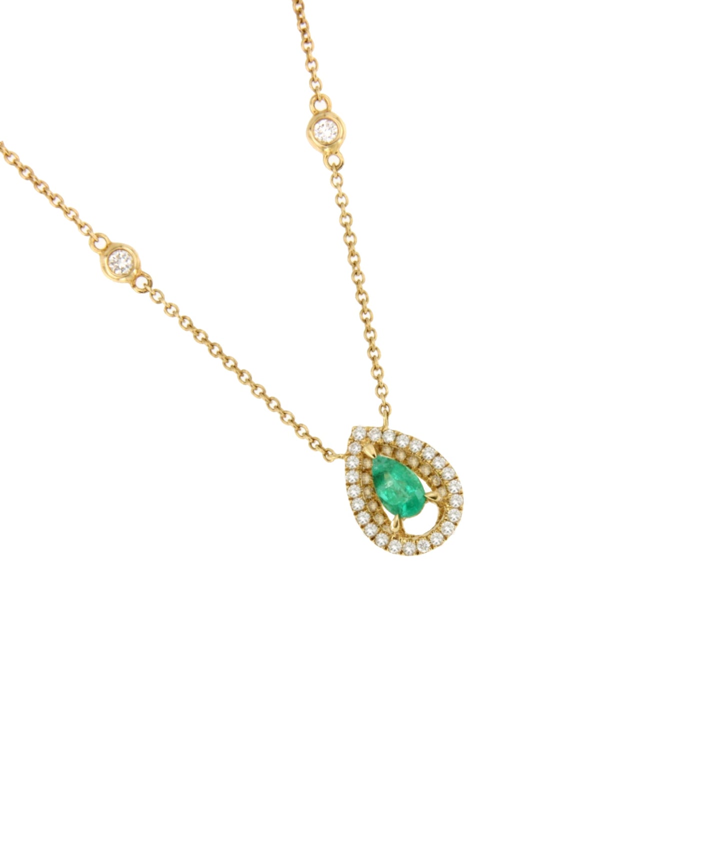 RENNES choker with 18k yellow gold emerald and diamond pendant
