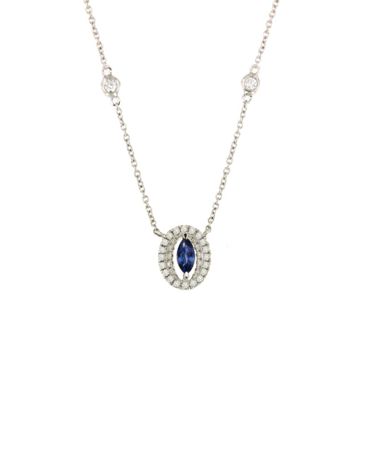 GRENOBLE choker with 18k white gold pendant, diamonds and stone