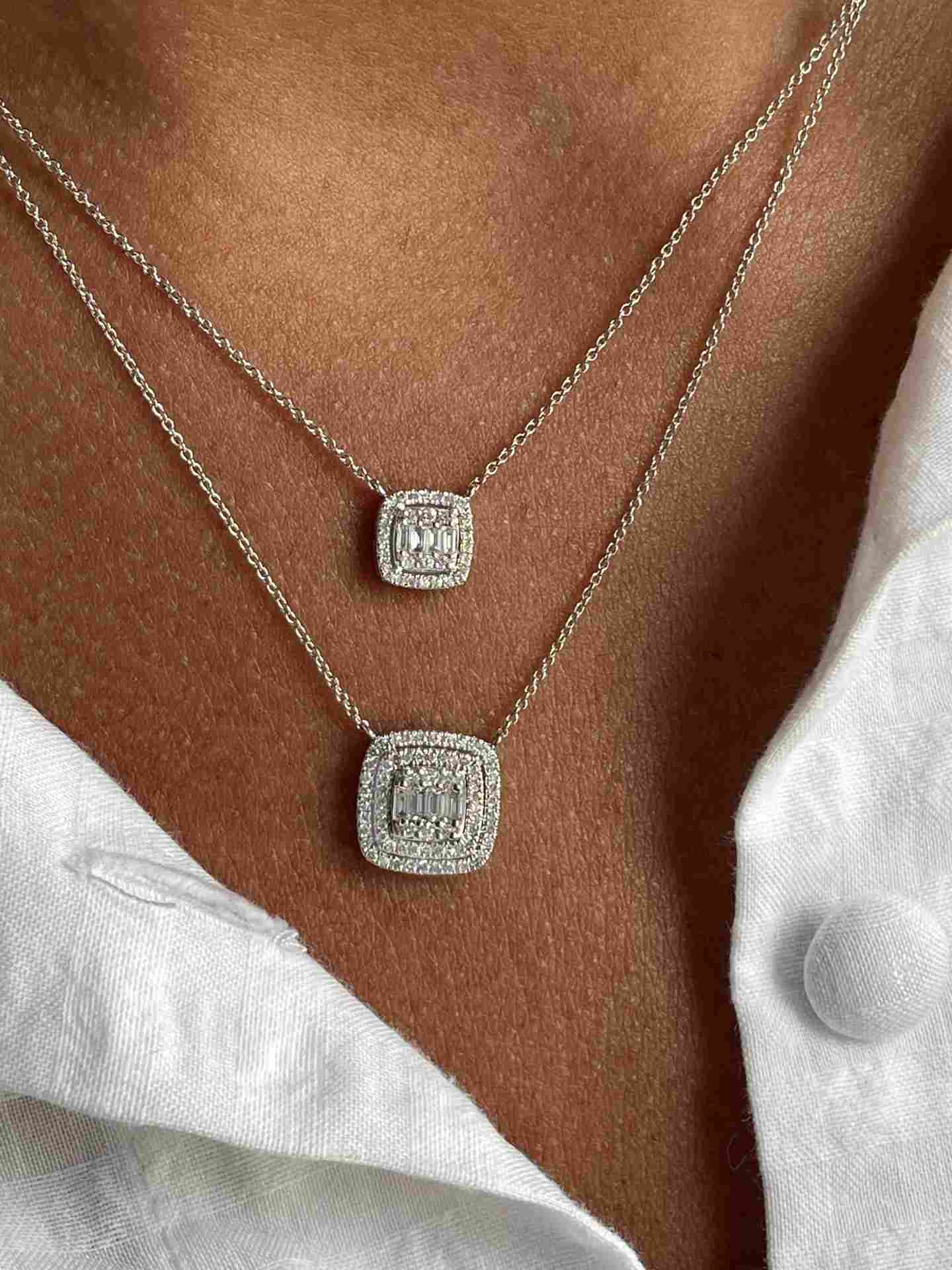 Double DIJON choker with 2 pendants in 18k white gold and diamonds