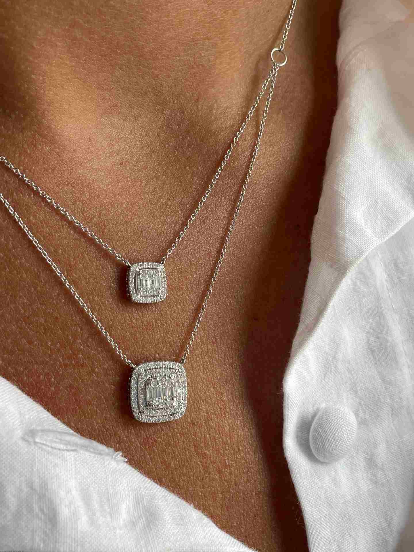 Double DIJON choker with 2 pendants in 18k white gold and diamonds