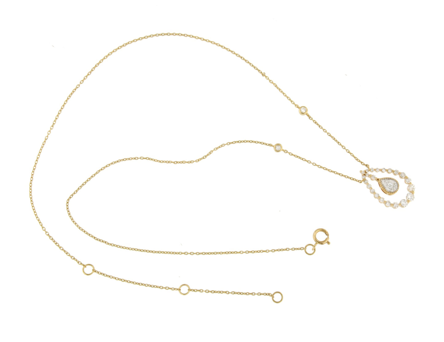 ARAGUA choker with pear pendant in diamonds and yellow gold