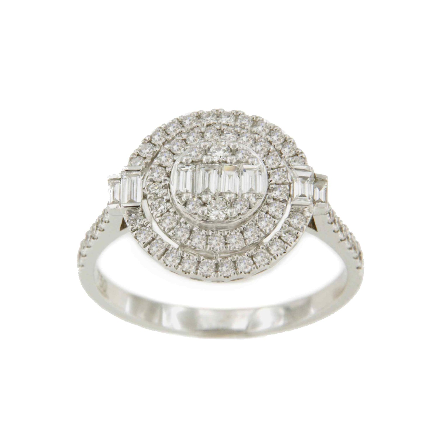 Anillo MACETERO en oro blanco de 18 kilates con baguettes y brillantes