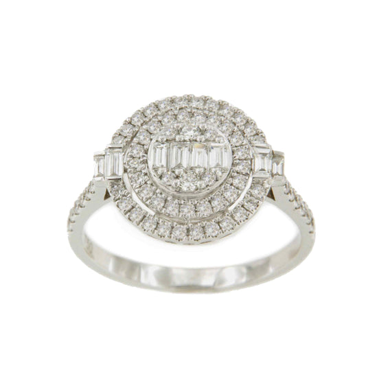 Flowerpot ring in 18-karat white gold with baguettes and diamonds