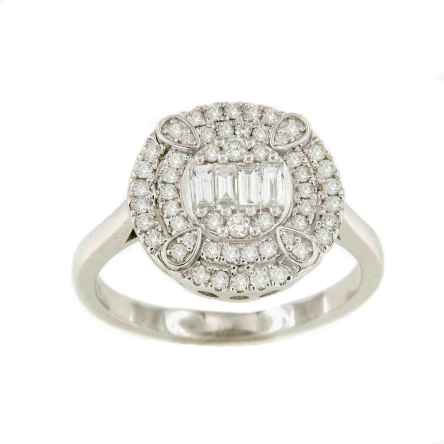 TOMASA ring with round center baguettes and diamonds in white gold