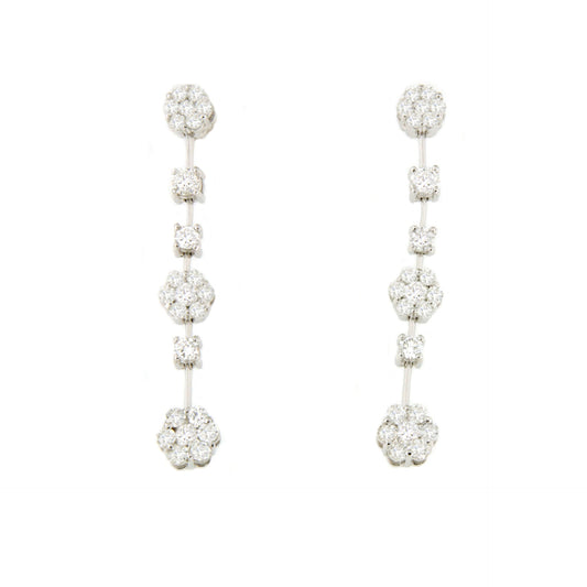 VANNES long earrings with diamond rosettes in 18k white gold
