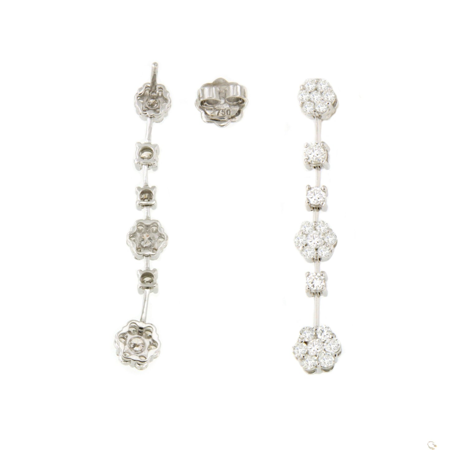 VANNES long earrings with diamond rosettes in 18k white gold
