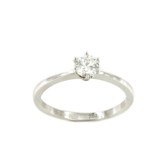 CALAIS solitaire ring with six-prong diamond in 18k white gold