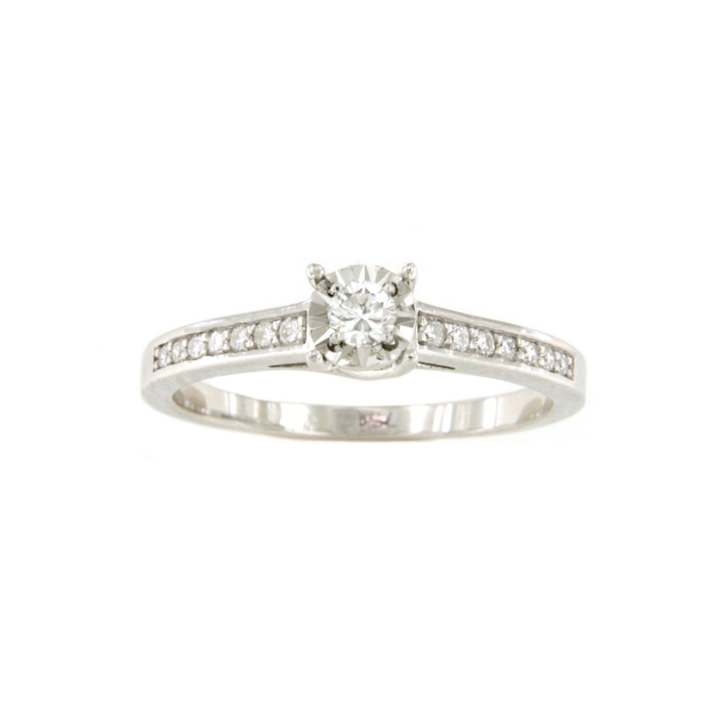 BAYONNE solitaire ring with brilliant-set band in 18k white gold.