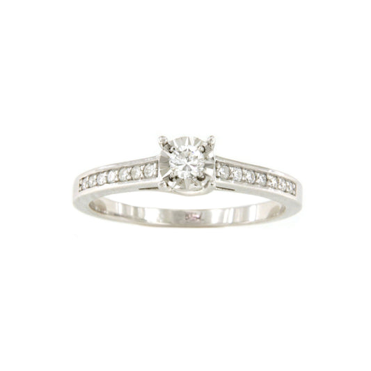 BAYONNE solitaire ring with brilliant-set band in 18k white gold.