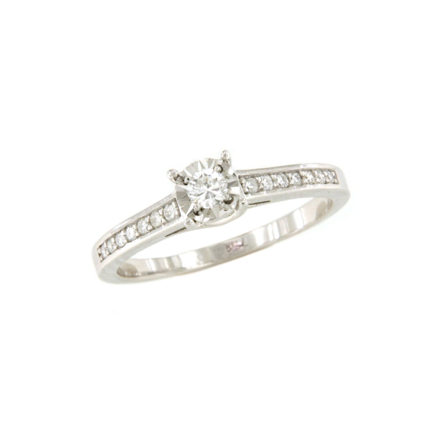 BAYONNE solitaire ring with brilliant-set band in 18k white gold.