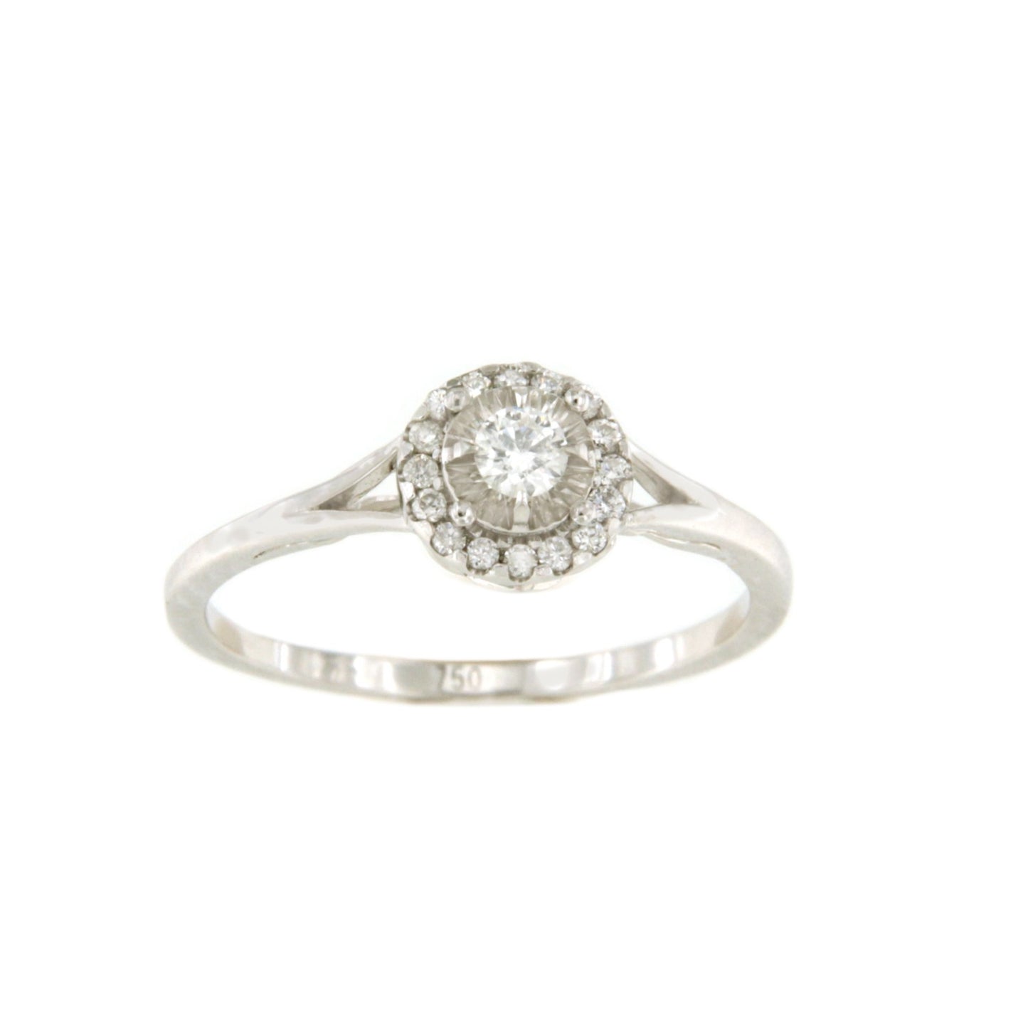 QUIMPER solitaire ring surrounded by a brilliant-cut diamond in 18k white gold.
