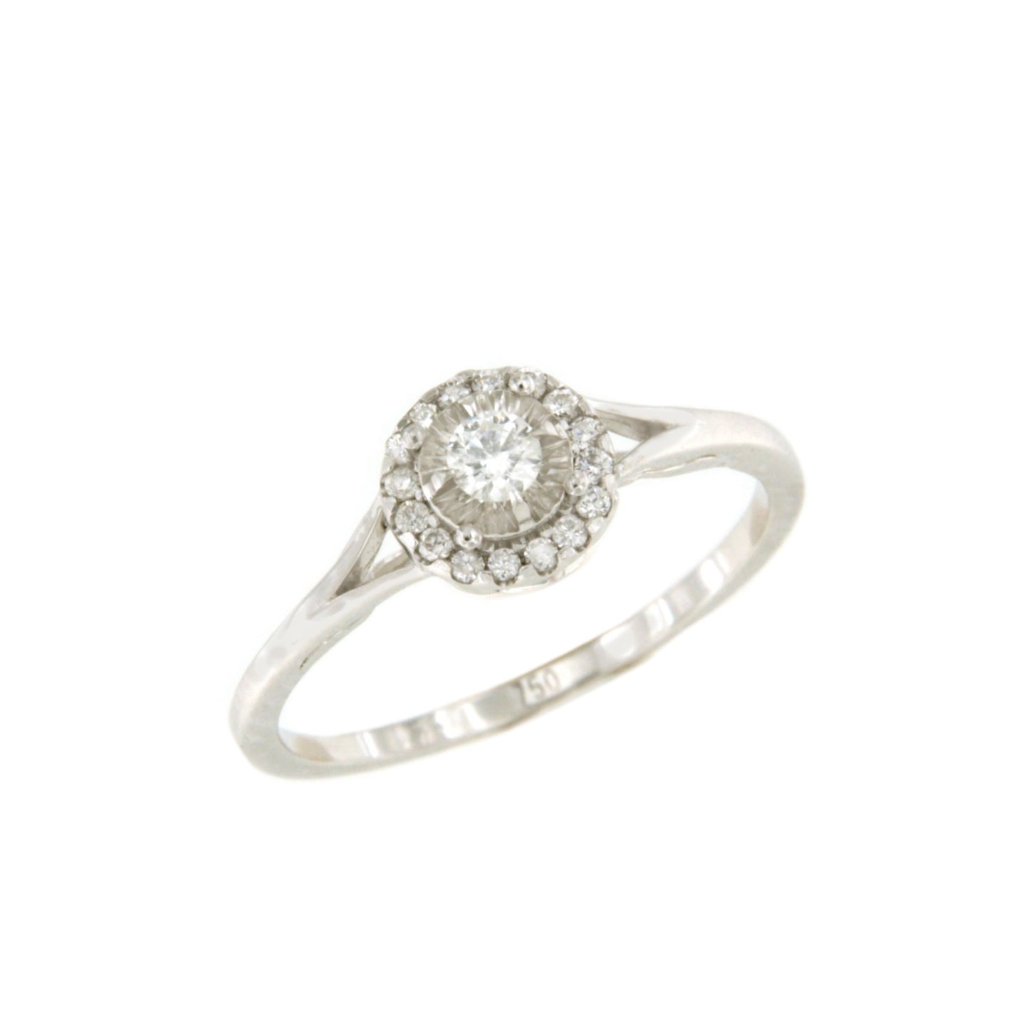 QUIMPER solitaire ring surrounded by a brilliant-cut diamond in 18k white gold.