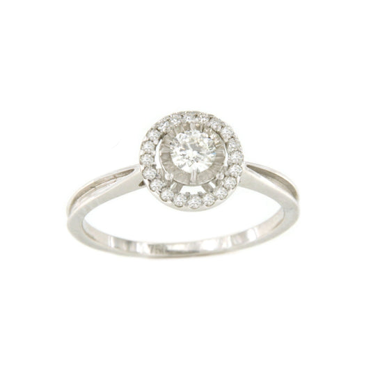 BASTIA solitaire ring with diamond halo in 18k white gold