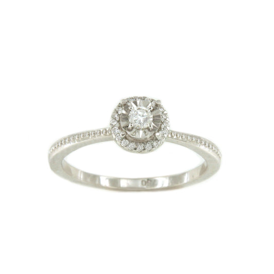 LE HAVRE solitaire diamond ring with rosette in 18k white gold