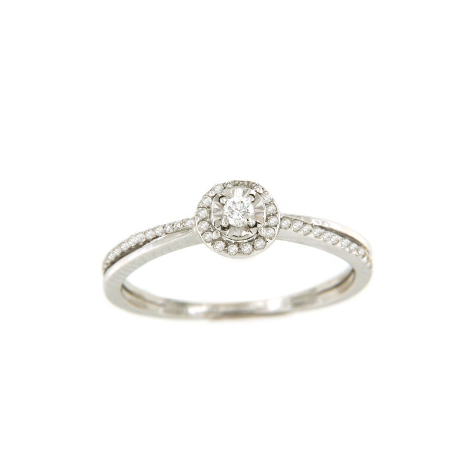 CASTRES solitaire ring with brilliant crossed band in 18k white gold