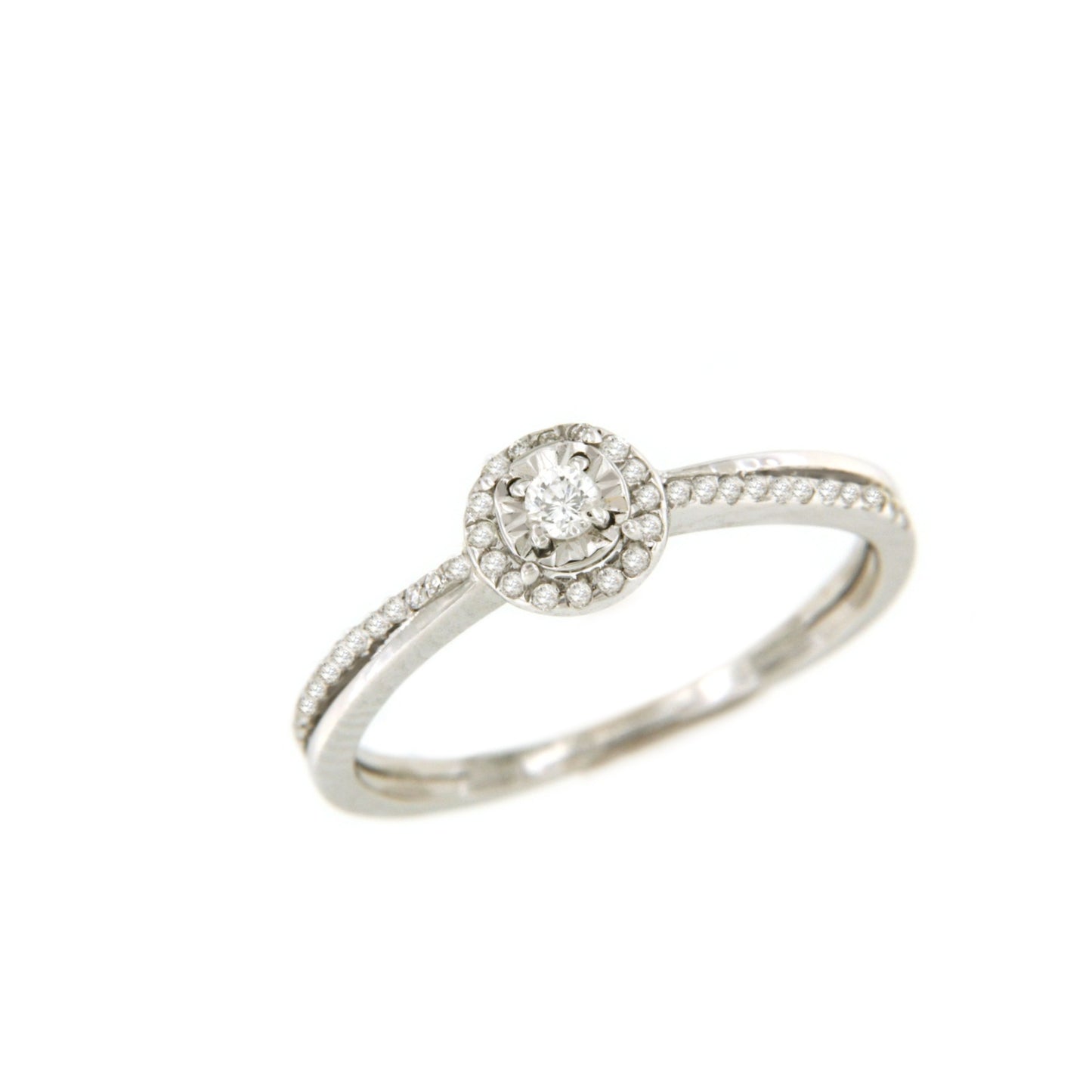 CASTRES solitaire ring with brilliant crossed band in 18k white gold