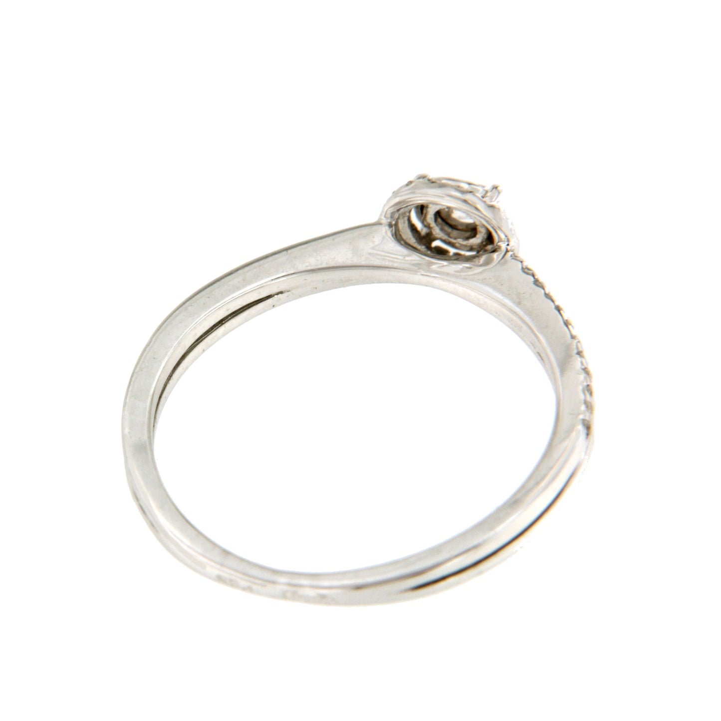 CASTRES solitaire ring with brilliant crossed band in 18k white gold