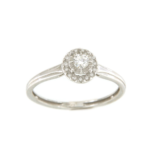 SENS solitaire ring with diamonds in 18-karat white gold