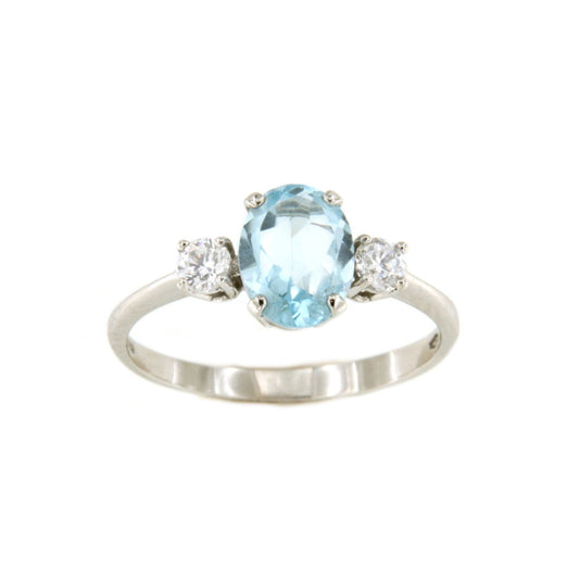ESENCIA ring in 18-karat white gold with cubic zirconia and blue topaz