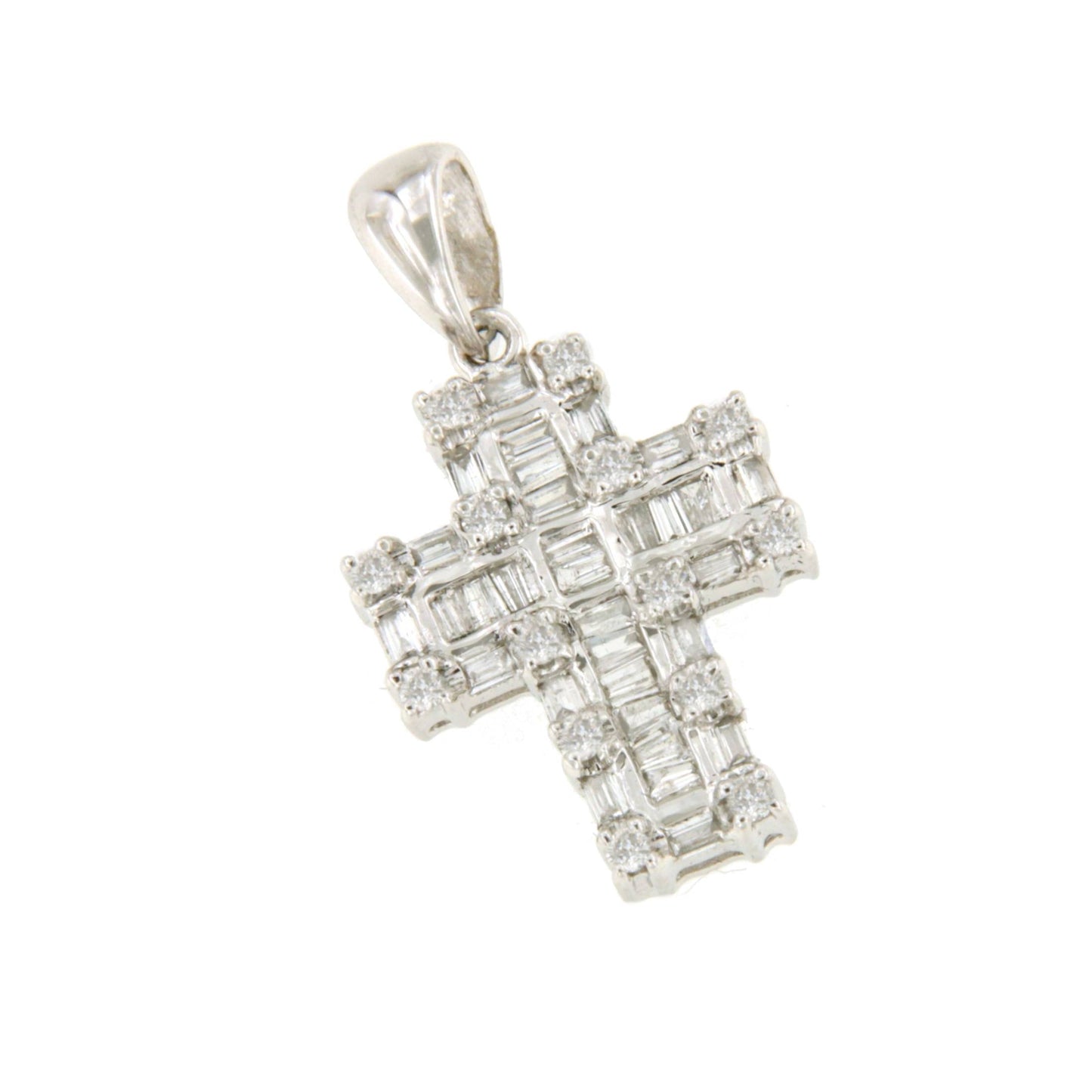 PARADA cross in 18k white gold with baguettes, taipes and diamonds