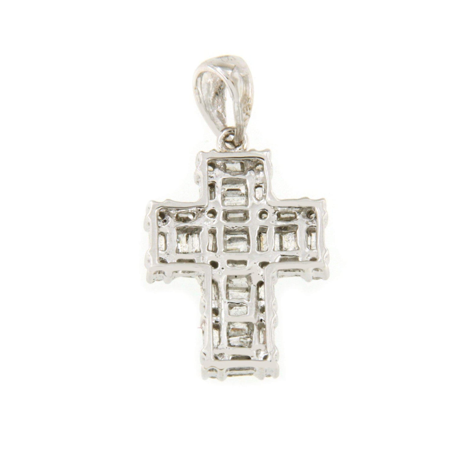 PARADA cross in 18k white gold with baguettes, taipes and diamonds