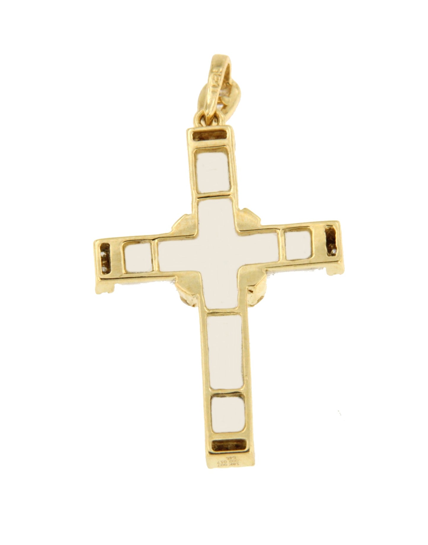 Mazagon cross in 18k yellow gold with white agate and diamonds