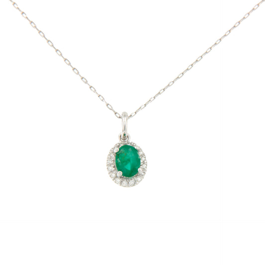 SALAK choker with 18k white gold pendant, diamonds and emerald.