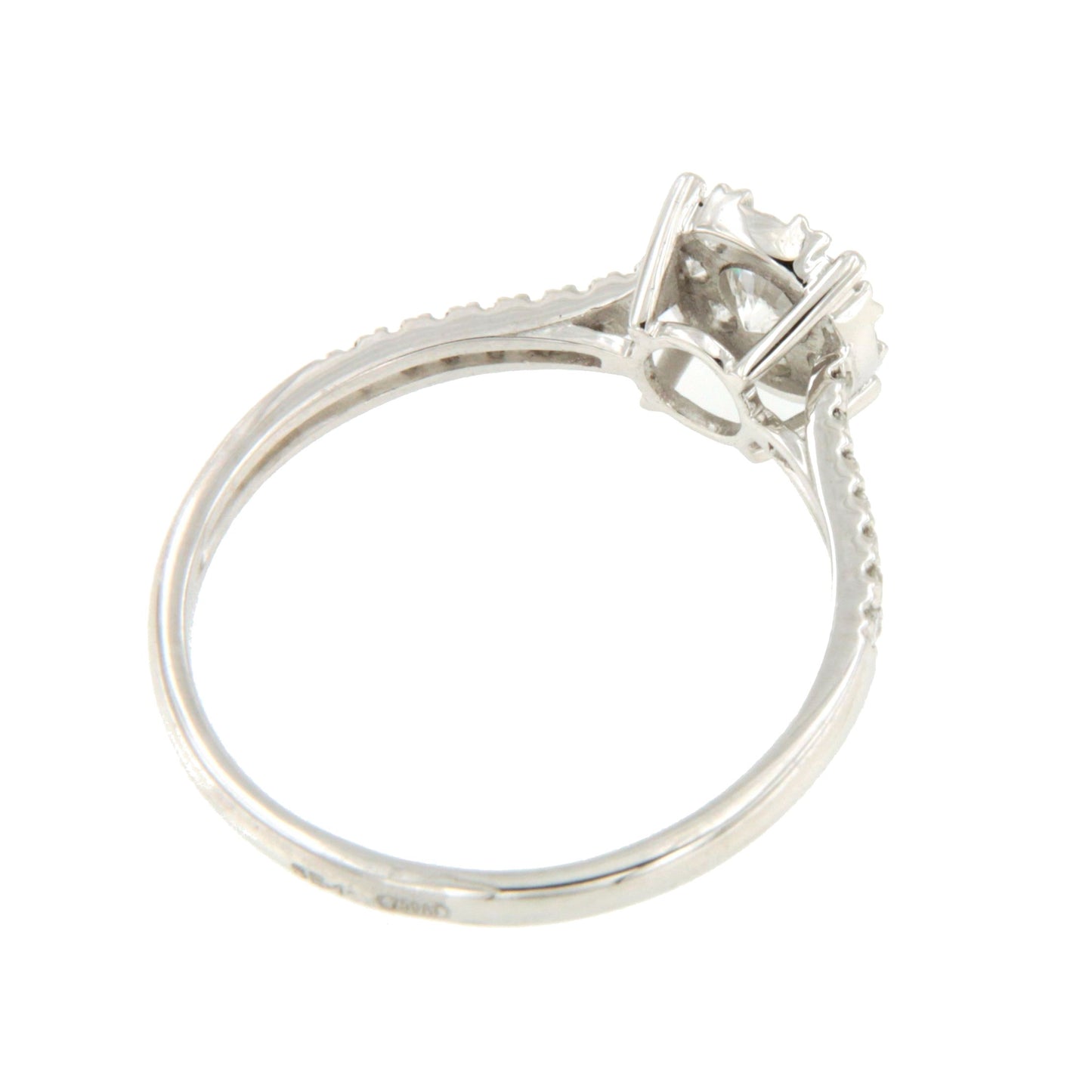 Anillo MANZANA roseta centro de brillante en oro blanco de 18 ktes