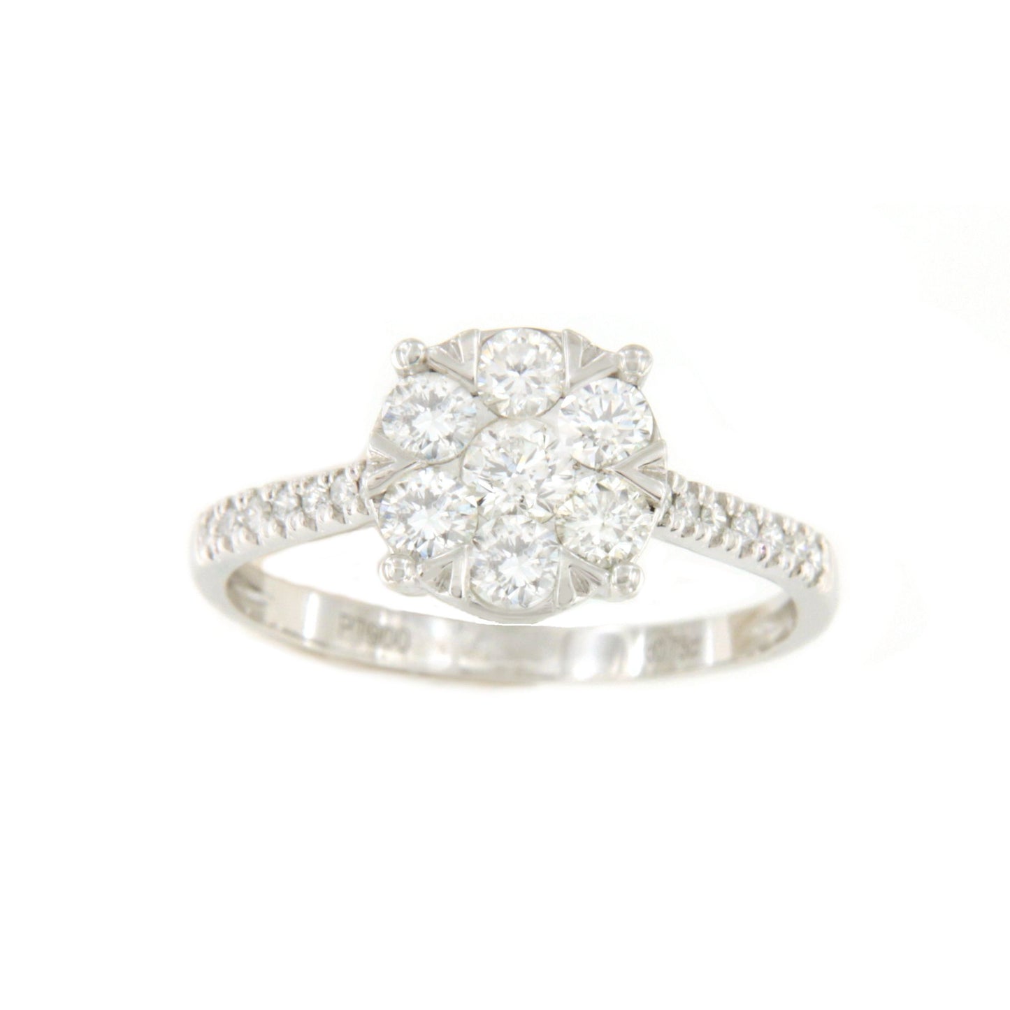 Anillo CAMU roseta centro de brillante en oro blanco de 18 ktes