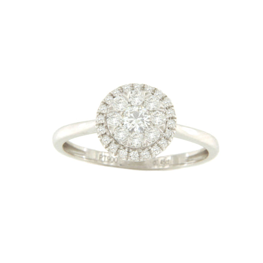 ACAI ring with rosette and halo and diamonds in 18-karat white gold