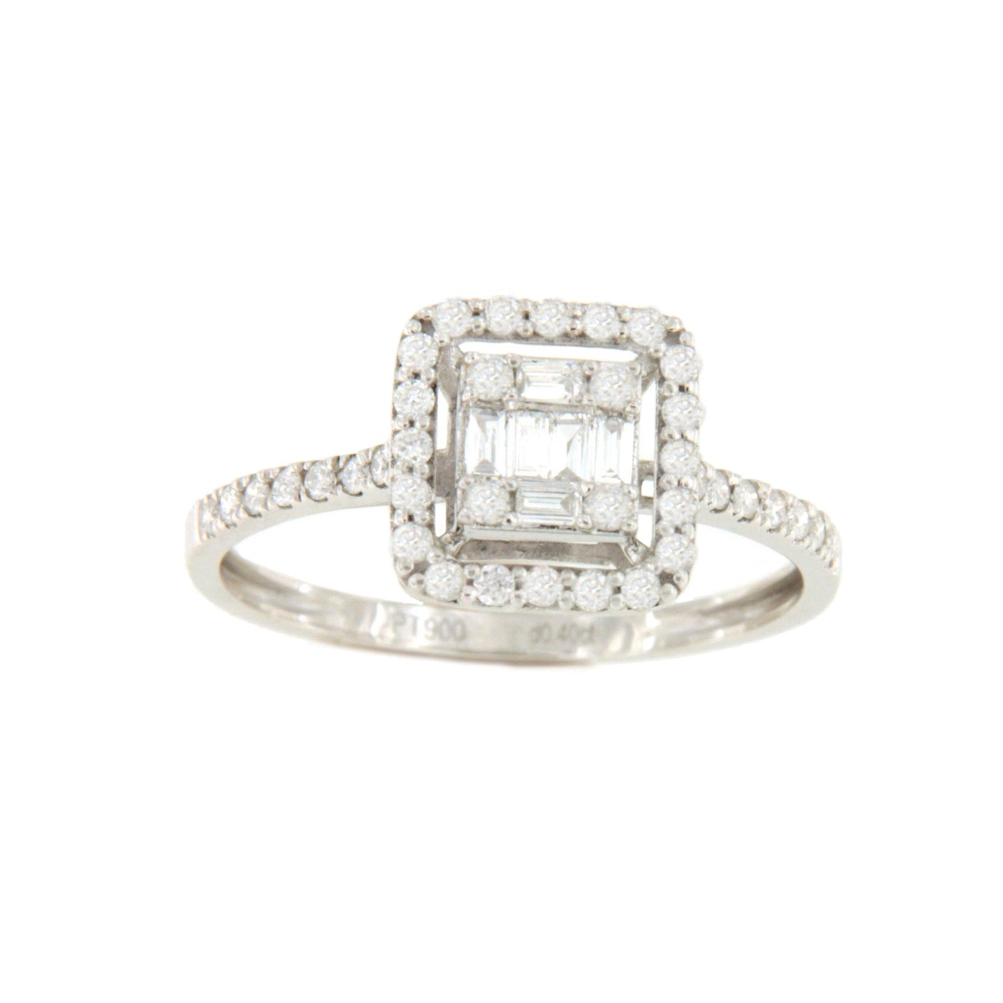 Anillo CHIRIMOYA centro de baguettes rodeado de brillantes oro blanco