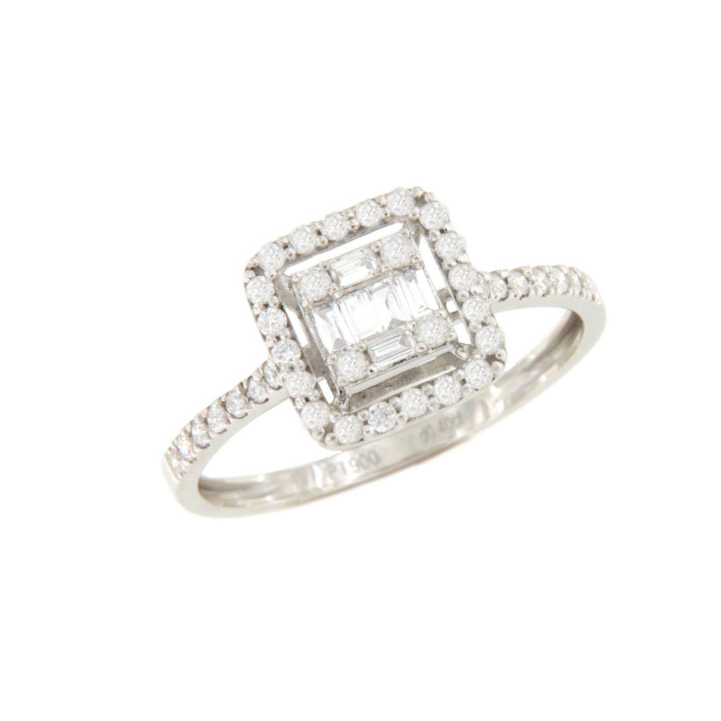 Anillo CHIRIMOYA centro de baguettes rodeado de brillantes oro blanco