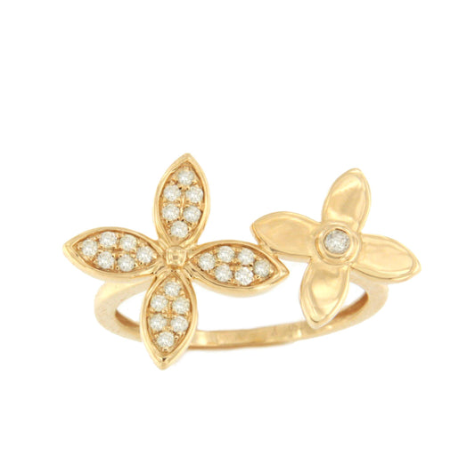 Khaki ring with floral center and diamonds in 18-karat yellow gold