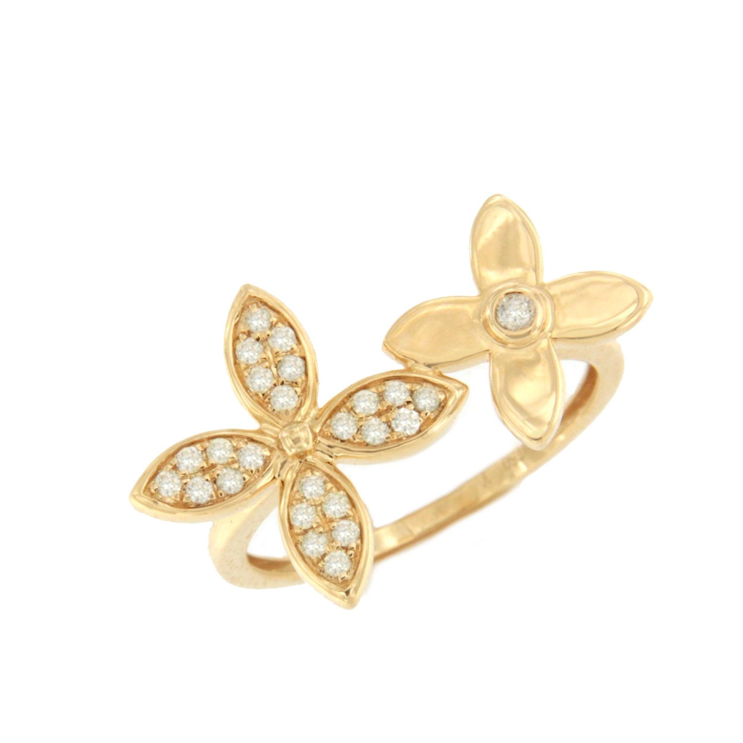 Anillo CAQUI centro con flores y brillantes en oro amarillo de 18 kilates